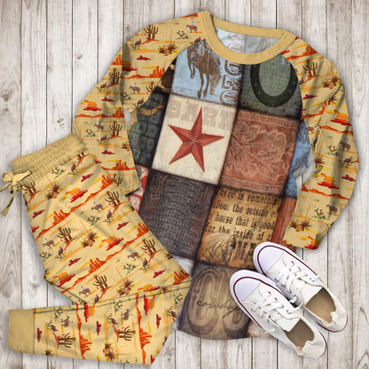 Cowboy Pajama Set | Pajamas | Cotton Sleepwear Sets | Soft Long Sleeve Pjs | Raglan Shirt and Pants Set