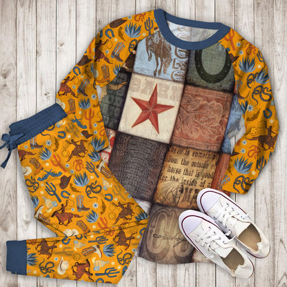 Cowboy Pajama Set | Pajamas | Cotton Sleepwear Sets | Soft Long Sleeve Pjs | Raglan Shirt and Pants Set