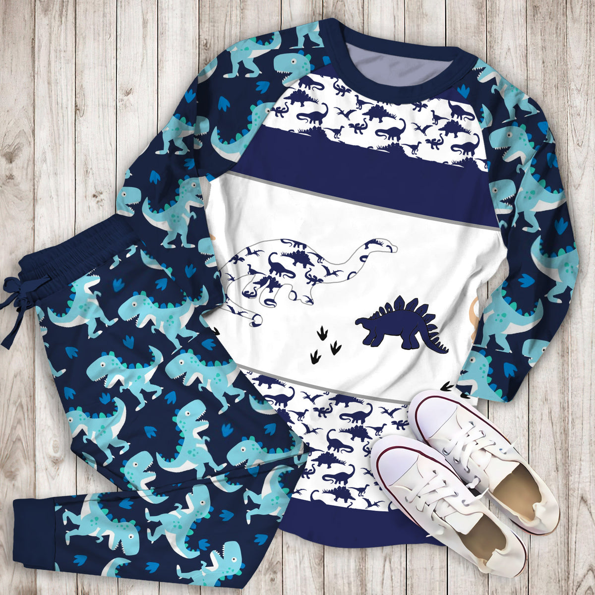 Dinosaur Pajama Set | Pajamas | Cotton Sleepwear Sets | Soft Long Sleeve Pjs | Raglan Shirt and Pants Set