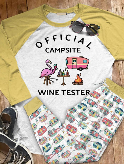 Camping Official Campsite Wine Tester Aaq Pajama Set |Sleepwear Pjs Sets | Raglan Shirt Pants Set