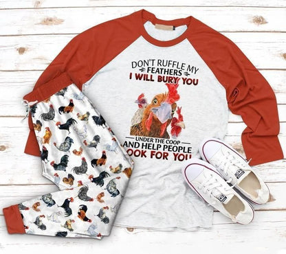 Chicken Look For You Acj Pajama Set |Sleepwear Pjs Sets | Raglan Shirt Pants Set