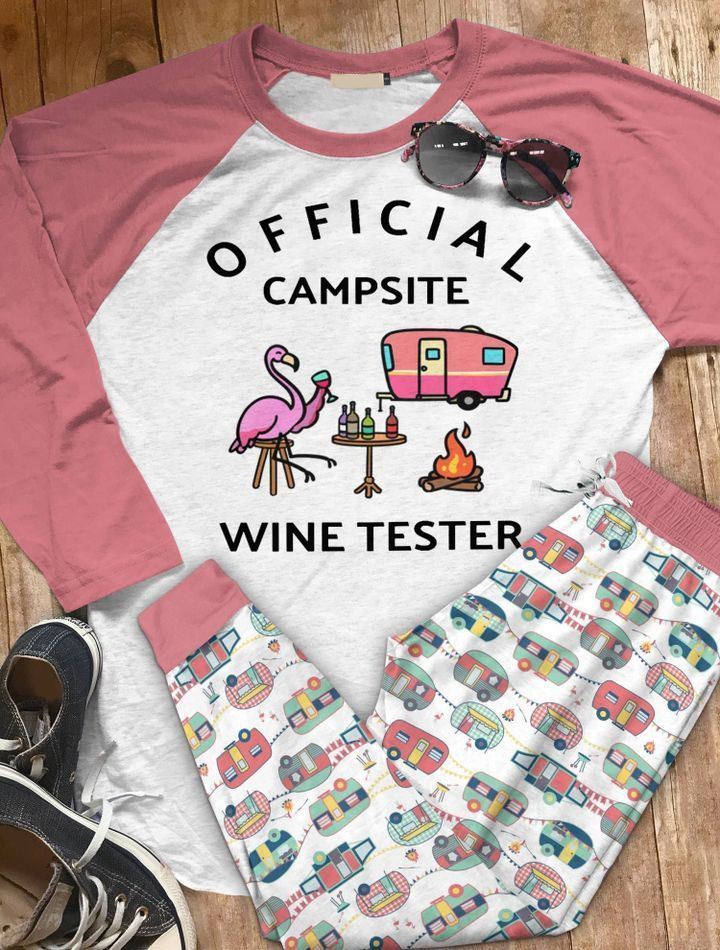 Camping Official Campsite Wine Tester Aaq Pajama Set |Sleepwear Pjs Sets | Raglan Shirt Pants Set