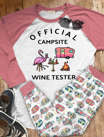 Camping Official Campsite Wine Tester Aaq Pajama Set |Sleepwear Pjs Sets | Raglan Shirt Pants Set