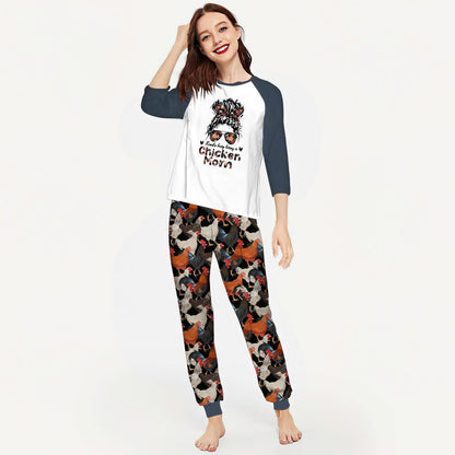 Chicken Busy Chicken Mom Aao Pajama Set |Sleepwear Pjs Sets | Raglan Shirt Pants Set
