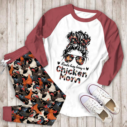 Chicken Busy Chicken Mom Aao Pajama Set |Sleepwear Pjs Sets | Raglan Shirt Pants Set