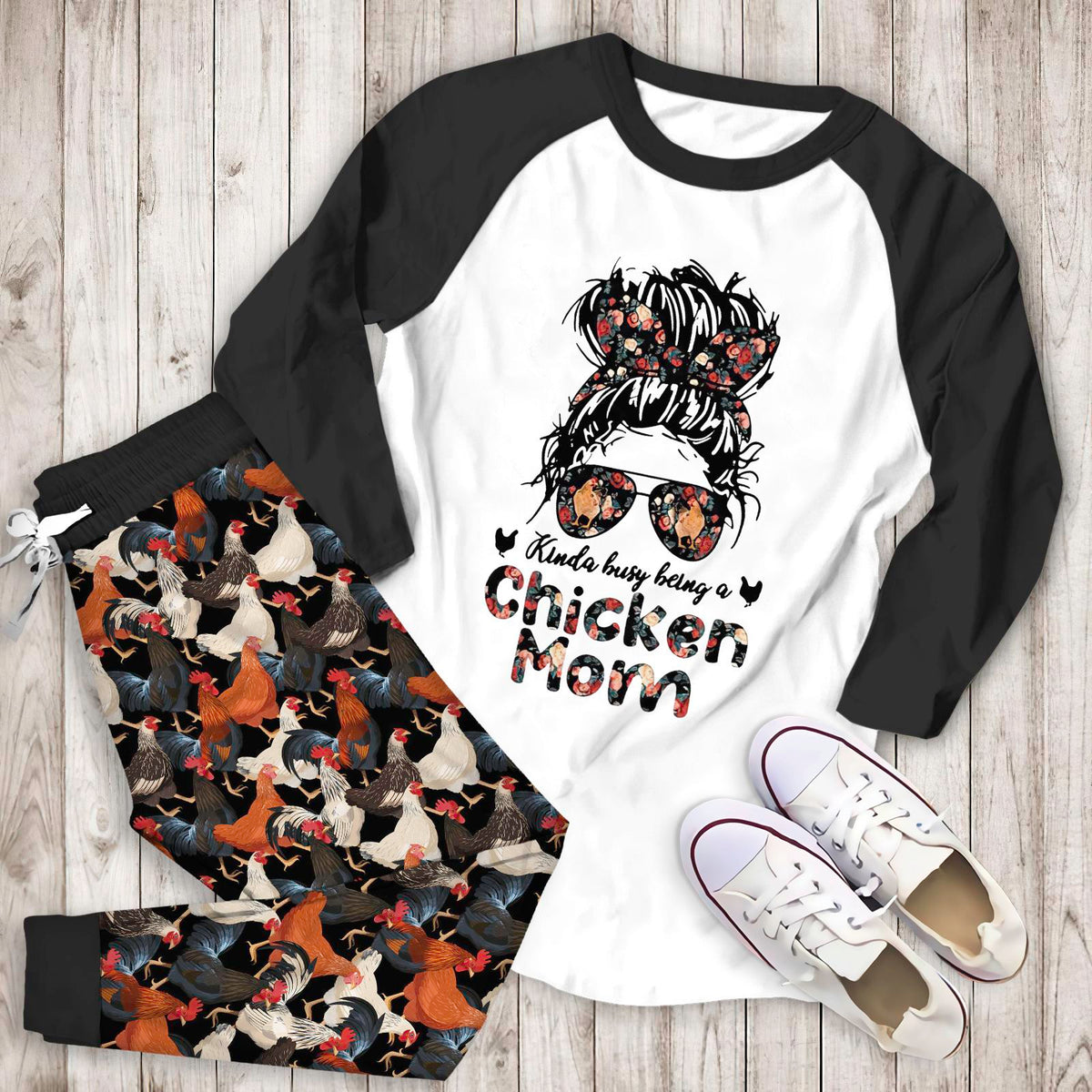 Chicken Busy Chicken Mom Aao Pajama Set |Sleepwear Pjs Sets | Raglan Shirt Pants Set