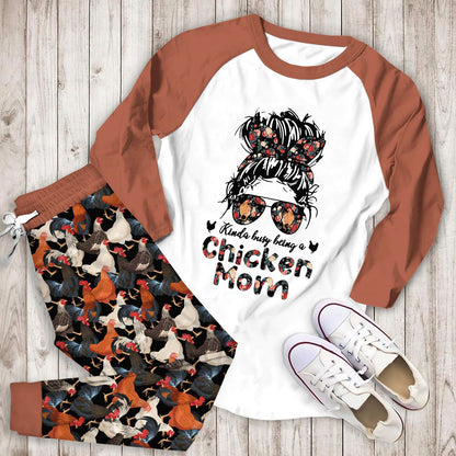 Chicken Busy Chicken Mom Aao Pajama Set |Sleepwear Pjs Sets | Raglan Shirt Pants Set