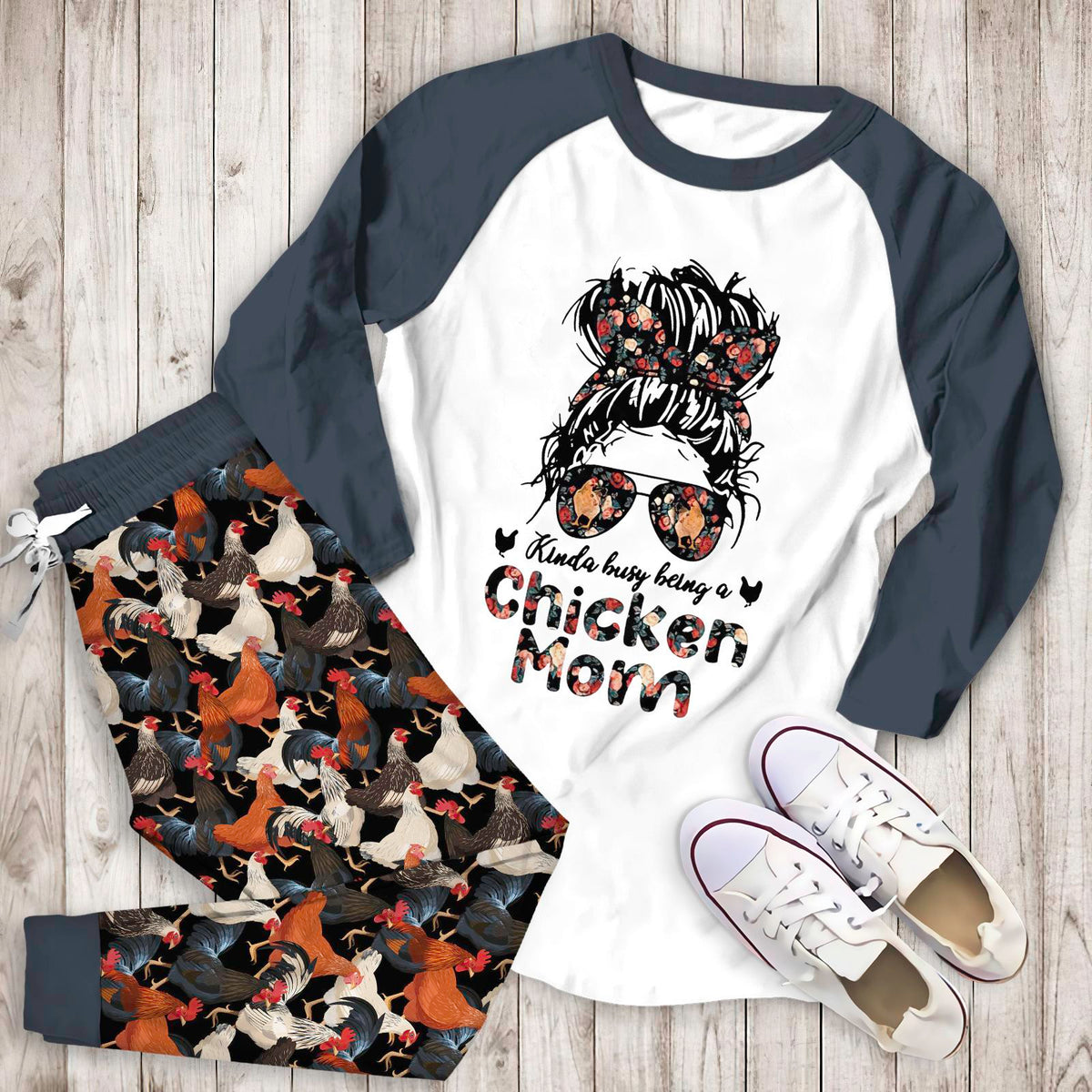 Chicken Busy Chicken Mom Aao Pajama Set |Sleepwear Pjs Sets | Raglan Shirt Pants Set