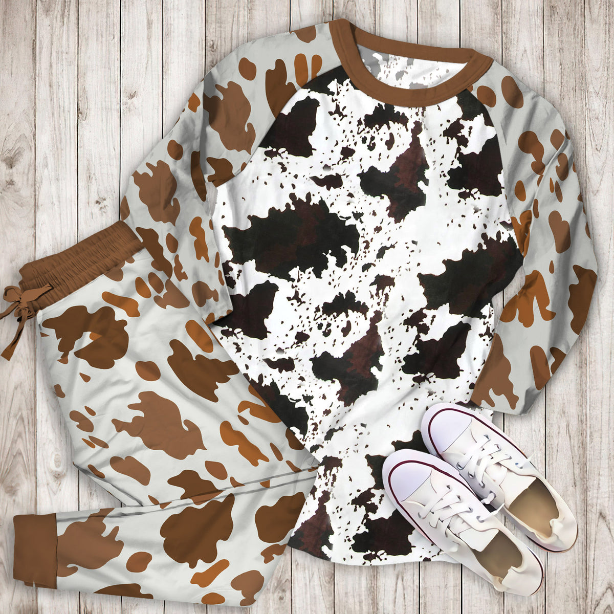 Cow Pajama Set | Pajamas | Cotton Sleepwear Sets | Soft Long Sleeve Pjs | Raglan Shirt and Pants Set