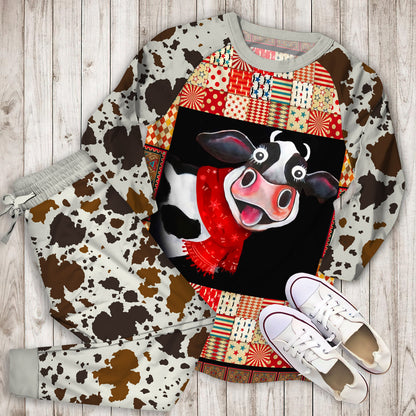 Cow Pajama Set | Pajamas | Cotton Sleepwear Sets | Soft Long Sleeve Pjs | Raglan Shirt and Pants Set