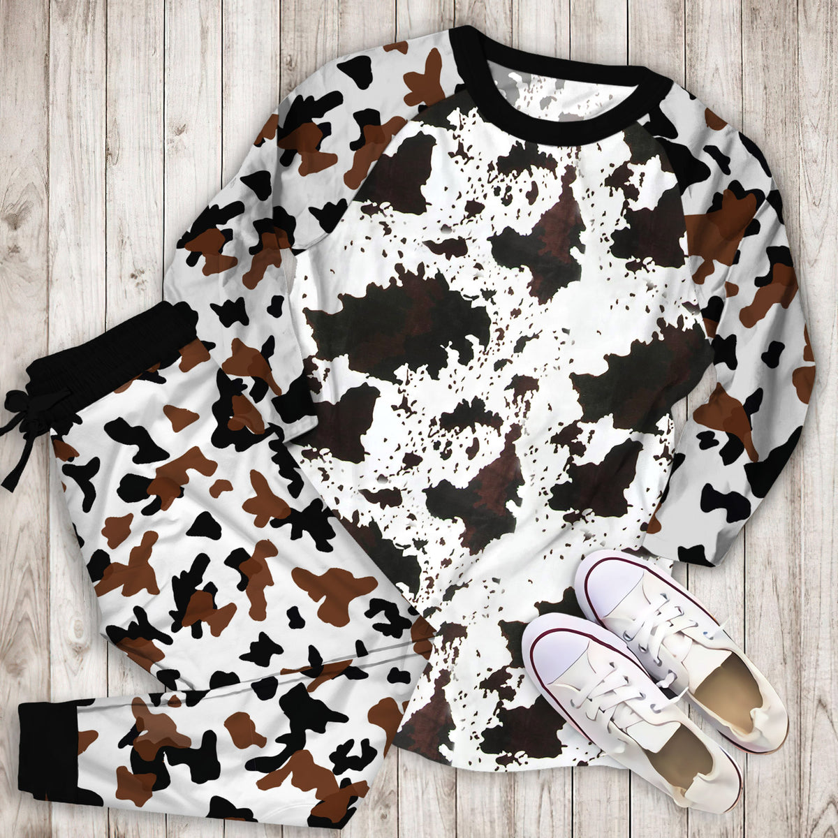 Cow Pajama Set | Pajamas | Cotton Sleepwear Sets | Soft Long Sleeve Pjs | Raglan Shirt and Pants Set