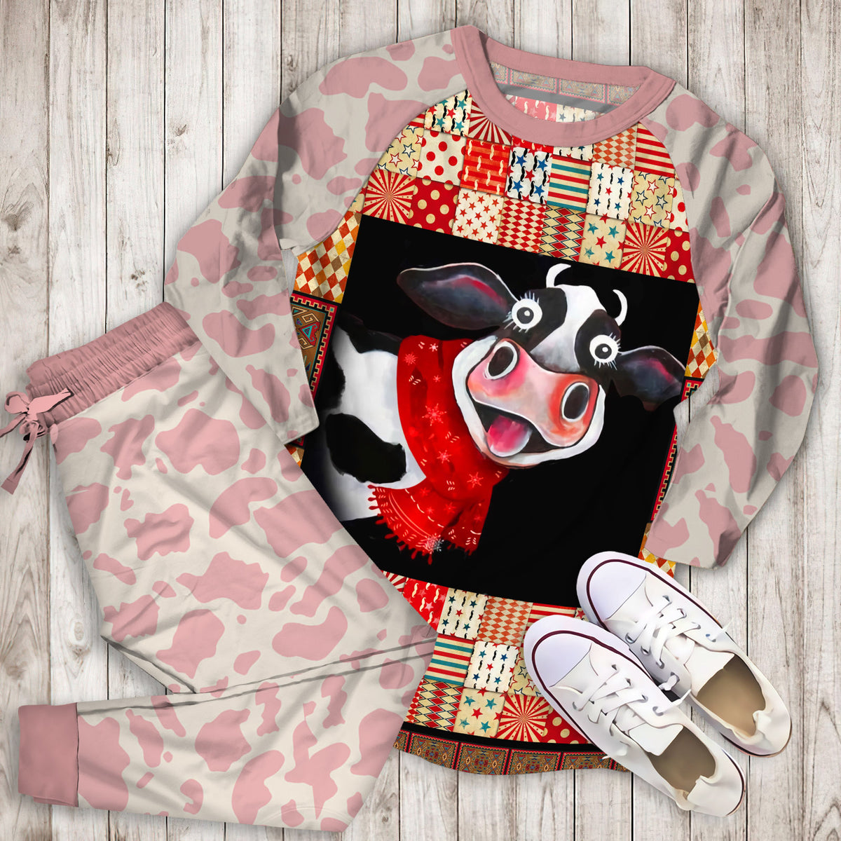 Cow Pajama Set | Pajamas | Cotton Sleepwear Sets | Soft Long Sleeve Pjs | Raglan Shirt and Pants Set