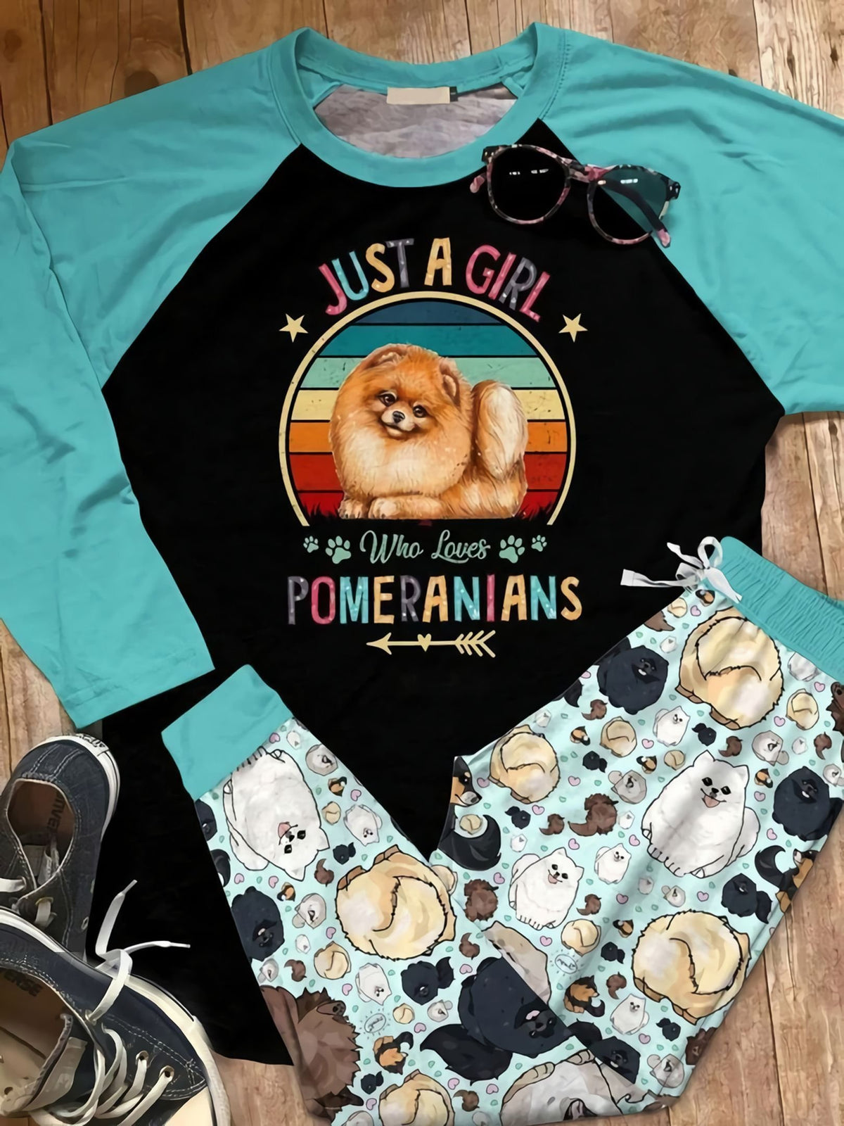 Pomeranian Pomeranians Love Acw Pajama Set |Sleepwear Pjs Sets | Raglan Shirt Pants Set
