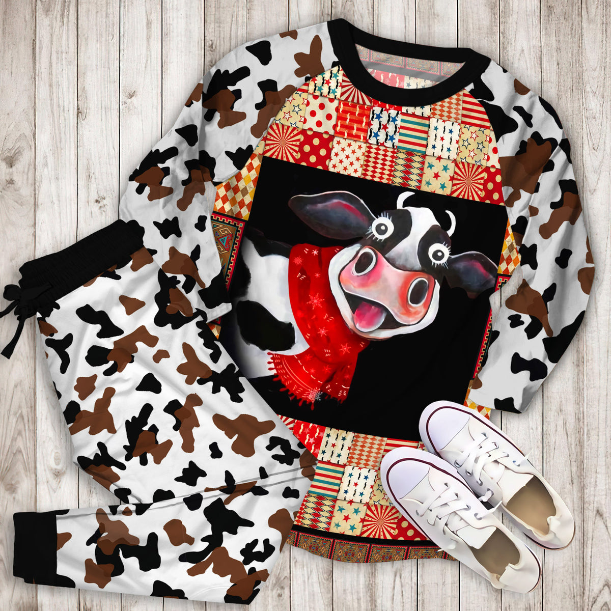 Cow Pajama Set | Pajamas | Cotton Sleepwear Sets | Soft Long Sleeve Pjs | Raglan Shirt and Pants Set