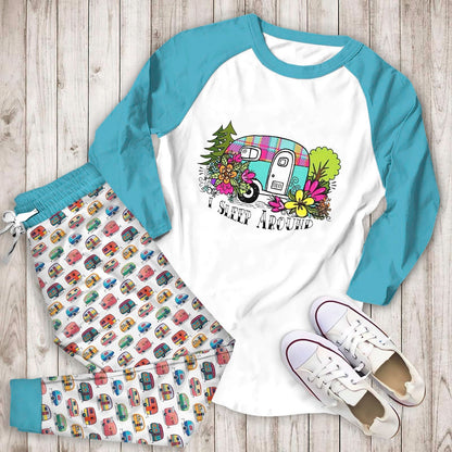 Camping Sleep Around Aac Pajama Set |Sleepwear Pjs Sets | Raglan Shirt Pants Set