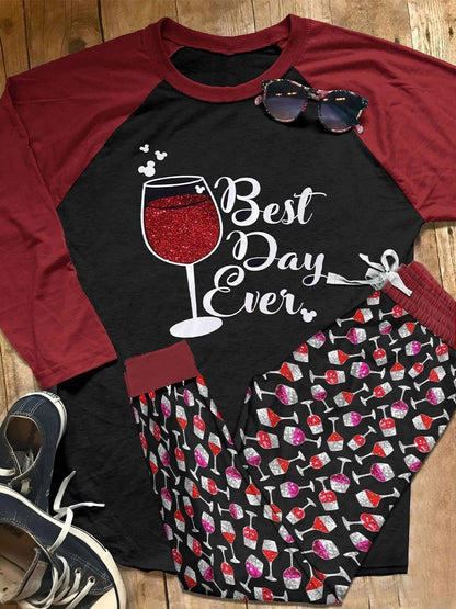 Wine Best Day Ever Colors Abo Pajama Set |Sleepwear Pjs Sets | Raglan Shirt Pants Set