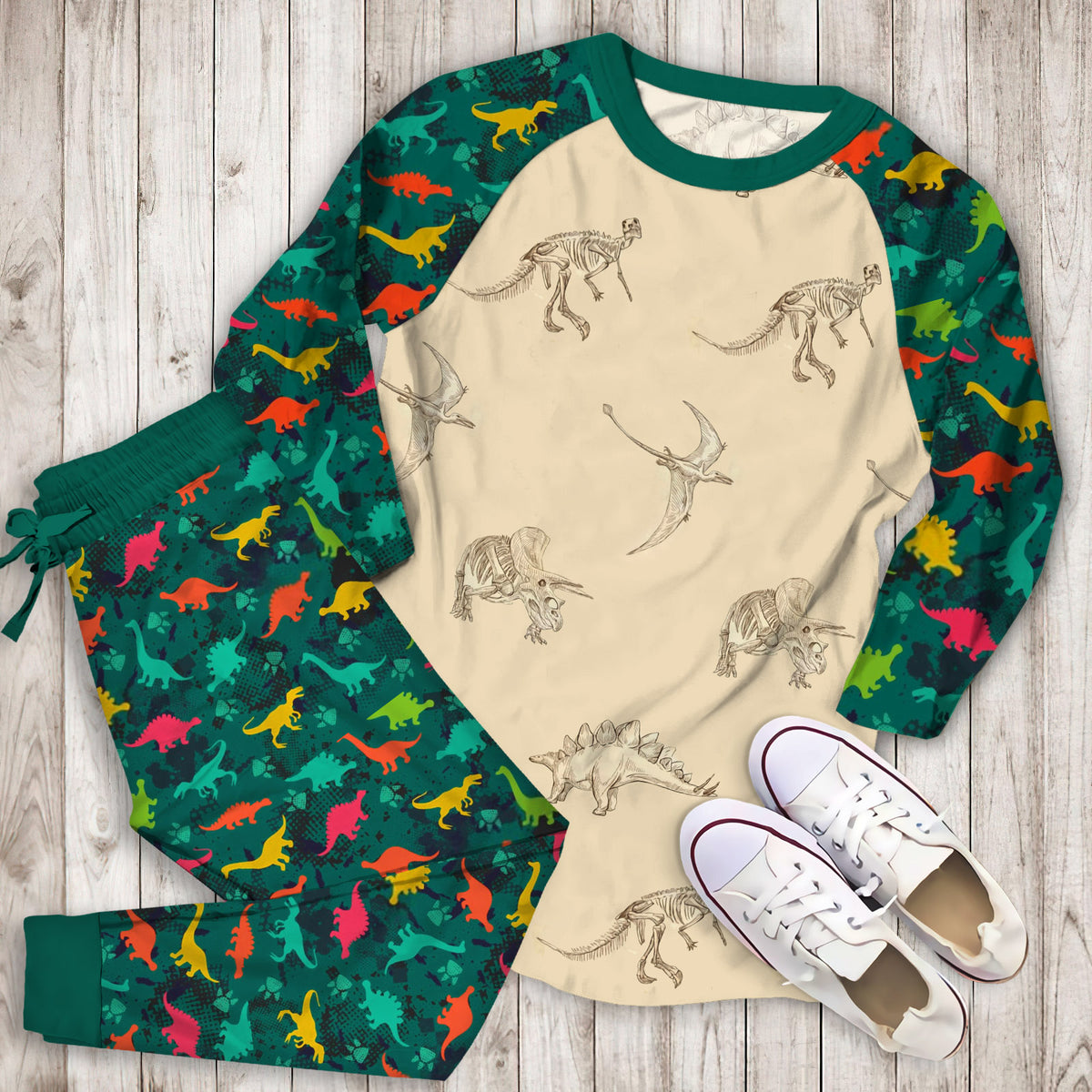 Dinosaur Pajama Set | Pajamas | Cotton Sleepwear Sets | Soft Long Sleeve Pjs | Raglan Shirt and Pants Set