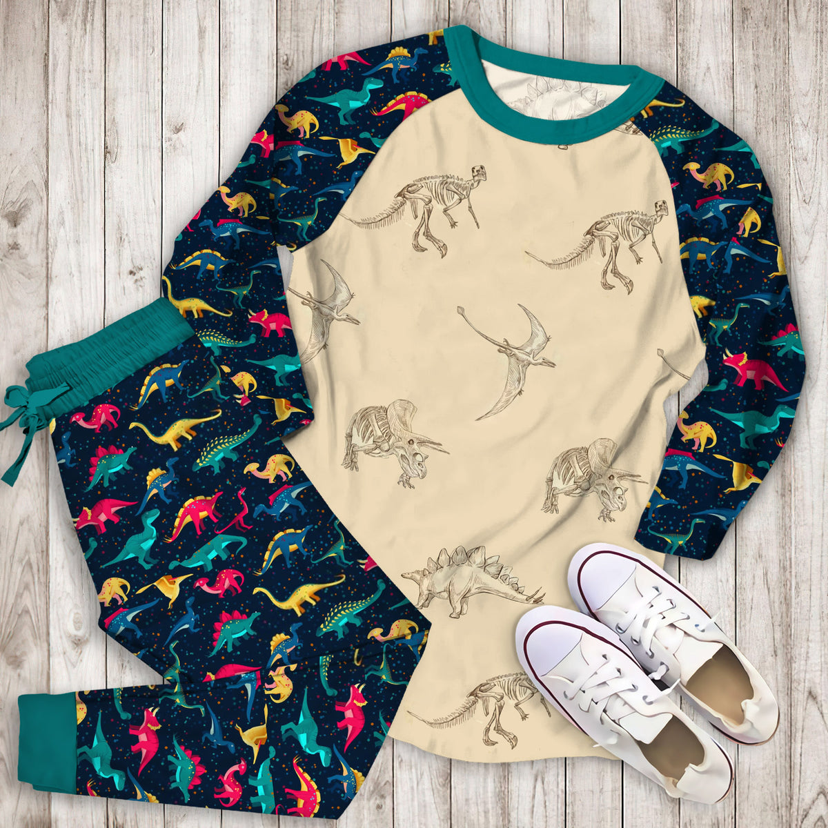 Dinosaur Pajama Set | Pajamas | Cotton Sleepwear Sets | Soft Long Sleeve Pjs | Raglan Shirt and Pants Set