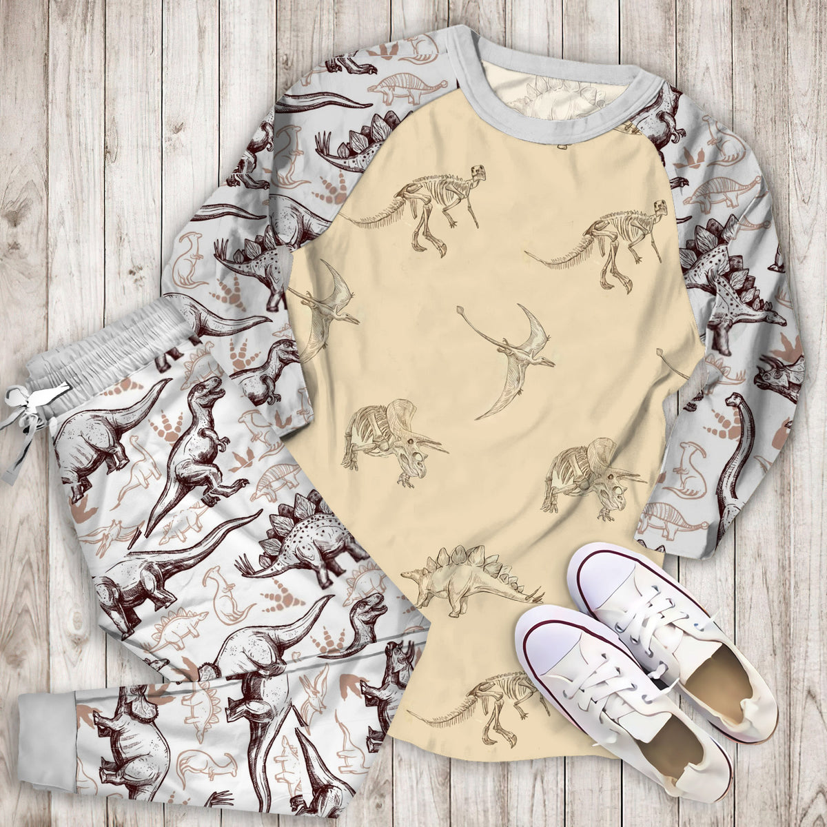 Dinosaur Pajama Set | Pajamas | Cotton Sleepwear Sets | Soft Long Sleeve Pjs | Raglan Shirt and Pants Set