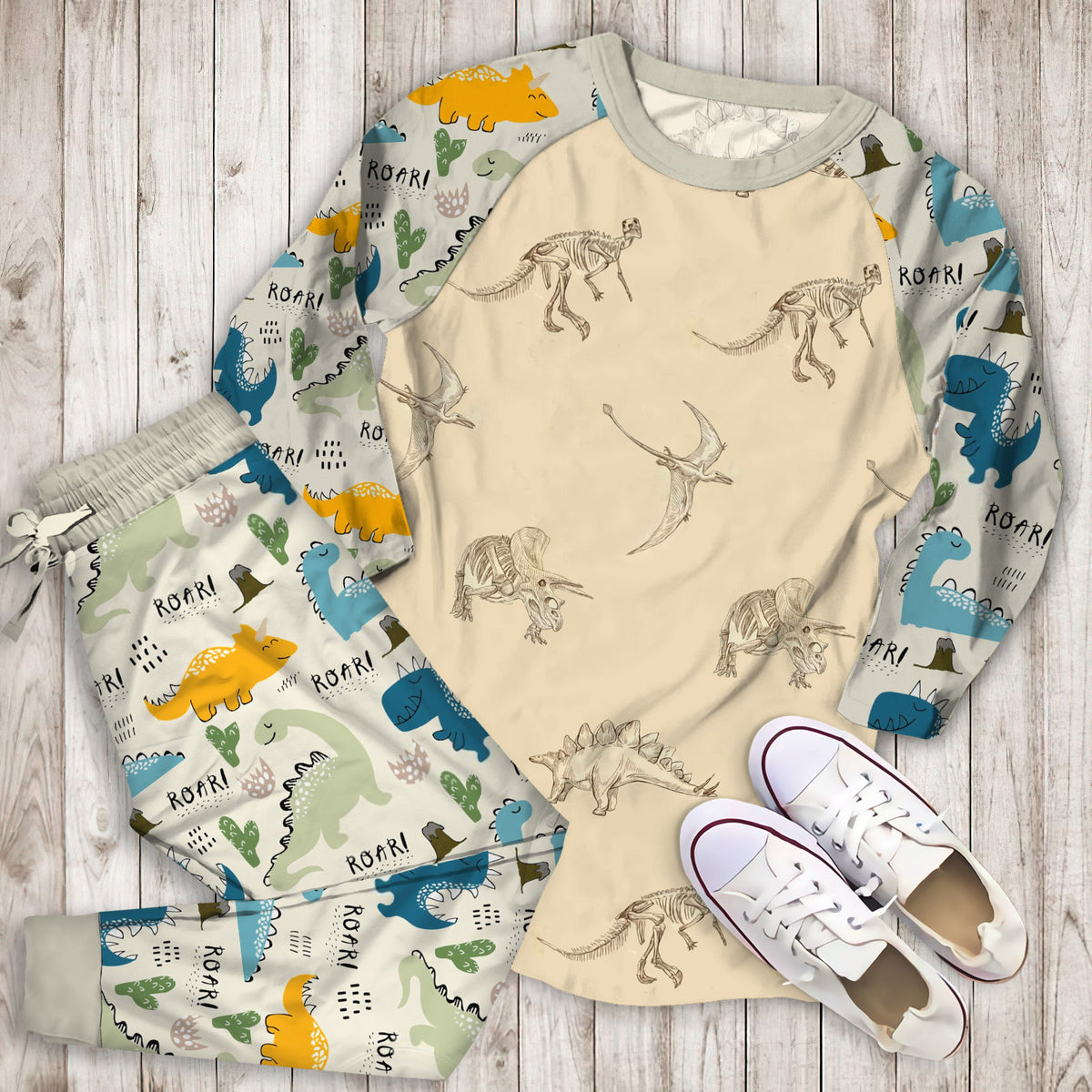 Dinosaur Pajama Set | Pajamas | Cotton Sleepwear Sets | Soft Long Sleeve Pjs | Raglan Shirt and Pants Set