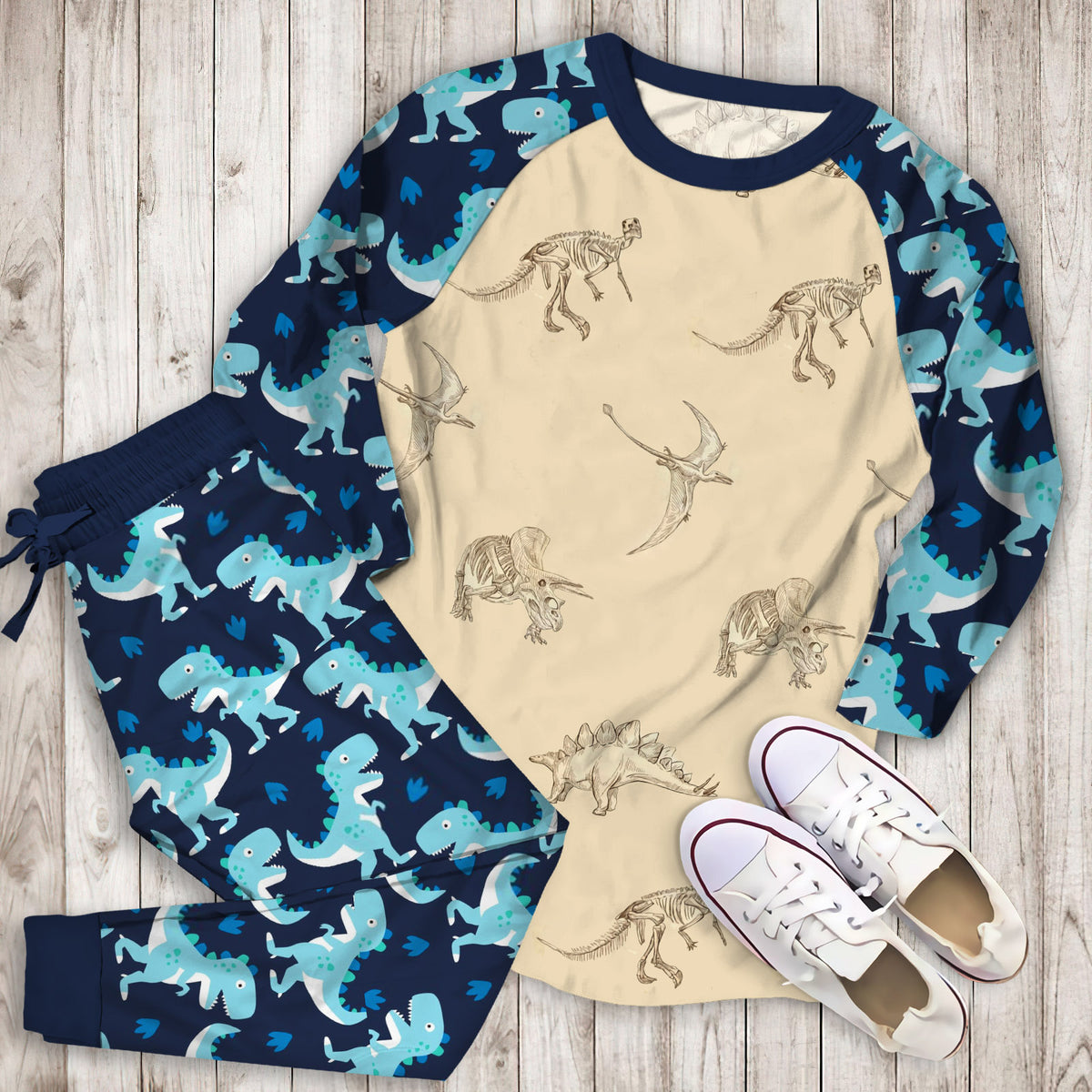 Dinosaur Pajama Set | Pajamas | Cotton Sleepwear Sets | Soft Long Sleeve Pjs | Raglan Shirt and Pants Set
