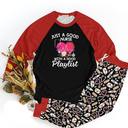 Nurse Good Nurse Act Pajama Set |Sleepwear Pjs Sets | Raglan Shirt Pants Set