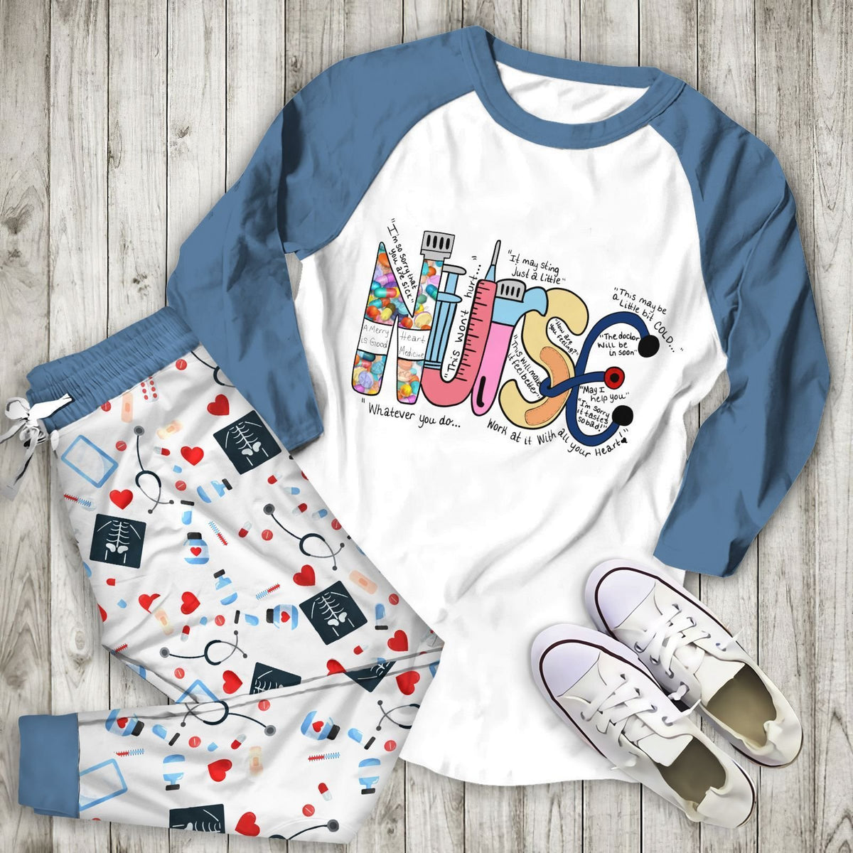 Nurse Cool Nurse Abl Pajama Set |Sleepwear Pjs Sets | Raglan Shirt Pants Set