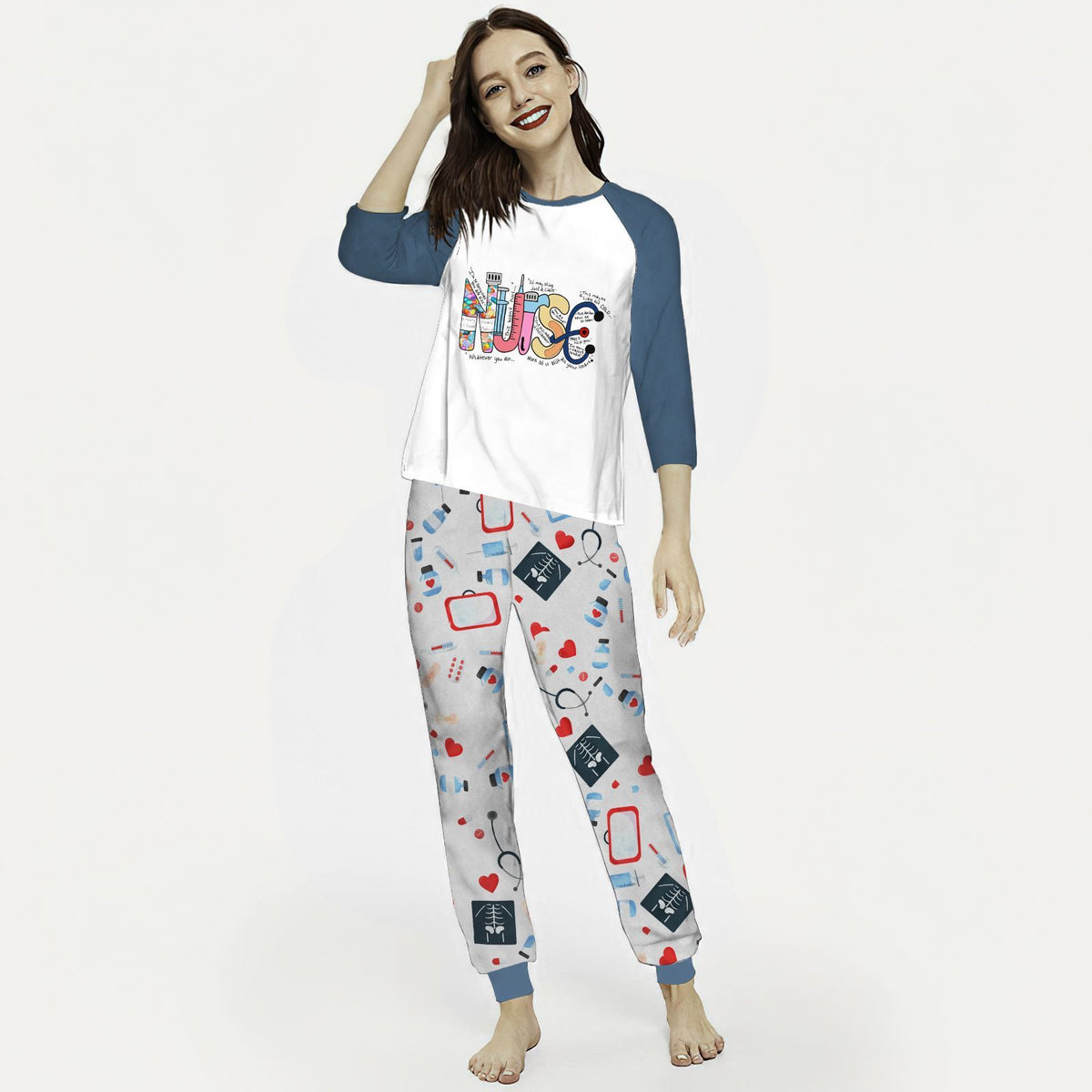 Nurse Cool Nurse Abl Pajama Set |Sleepwear Pjs Sets | Raglan Shirt Pants Set