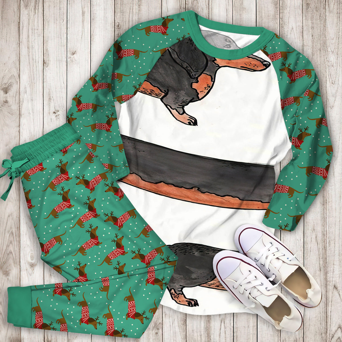 Dachshund Pajama Set | Pajamas | Cotton Sleepwear Sets | Soft Long Sleeve Pjs | Raglan Shirt and Pants Set