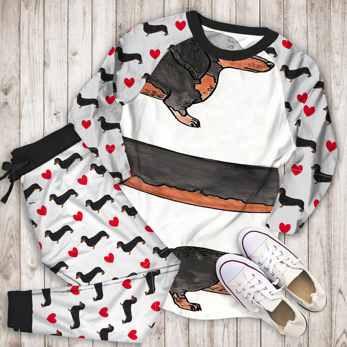Dachshund Pajama Set | Pajamas | Cotton Sleepwear Sets | Soft Long Sleeve Pjs | Raglan Shirt and Pants Set