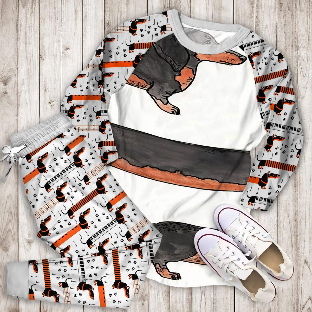 Dachshund Pajama Set | Pajamas | Cotton Sleepwear Sets | Soft Long Sleeve Pjs | Raglan Shirt and Pants Set