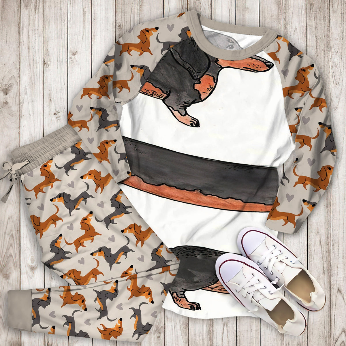 Dachshund Pajama Set | Pajamas | Cotton Sleepwear Sets | Soft Long Sleeve Pjs | Raglan Shirt and Pants Set