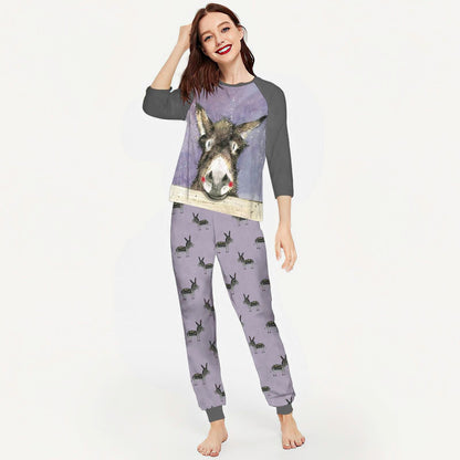 Donkey Thinking Out Loud Aba Pajama Set |Sleepwear Pjs Sets | Raglan Shirt Pants Set