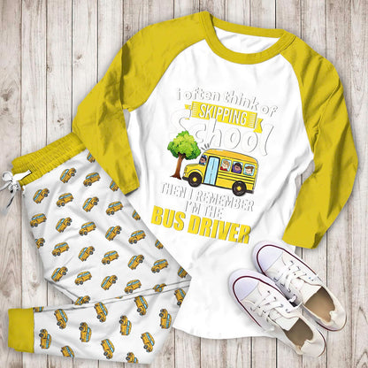 School Bus Driver Skipping School Abr Pajama Set |Sleepwear Pjs Sets | Raglan Shirt Pants Set