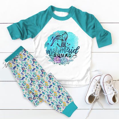 Mermaid Mermaid Squad Acs Pajama Set |Sleepwear Pjs Sets | Raglan Shirt Pants Set