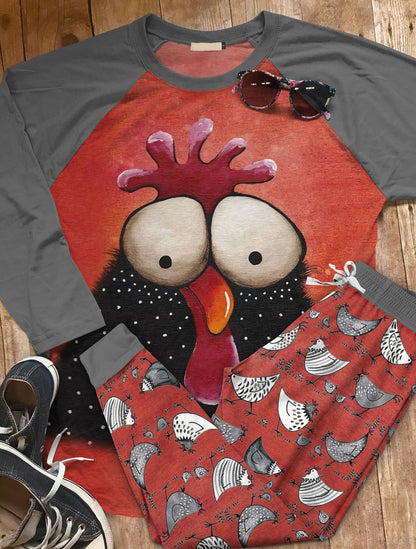 Chicken Surprising Chicken Ack Pajama Set |Sleepwear Pjs Sets | Raglan Shirt Pants Set