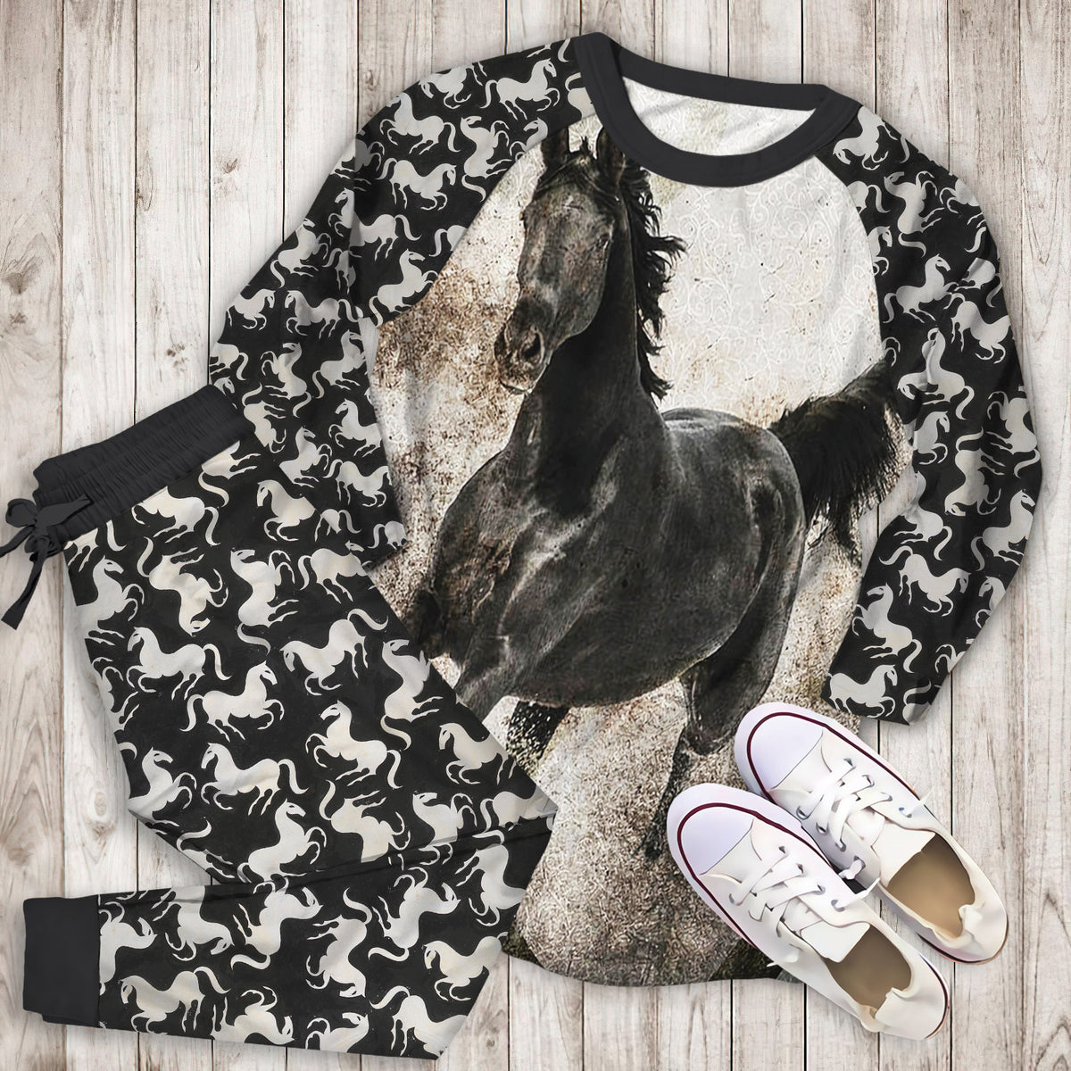Gypsy Horse Pajama Set | Pajamas | Cotton Sleepwear Sets | Soft Long Sleeve Pjs | Raglan Shirt and Pants Set