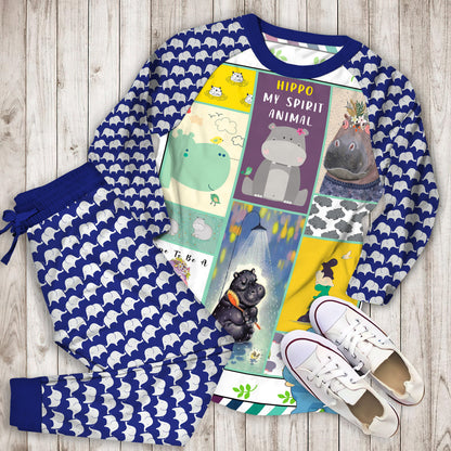 Hippo My Spirit Animal Pajama Set |Sleepwear Pjs Sets | Raglan Shirt Pants Set