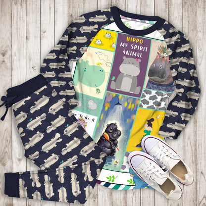 Hippo My Spirit Animal Pajama Set |Sleepwear Pjs Sets | Raglan Shirt Pants Set