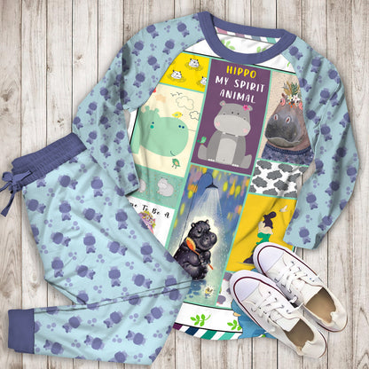 Hippo My Spirit Animal Pajama Set |Sleepwear Pjs Sets | Raglan Shirt Pants Set