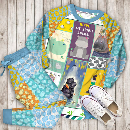 Hippo My Spirit Animal Pajama Set |Sleepwear Pjs Sets | Raglan Shirt Pants Set