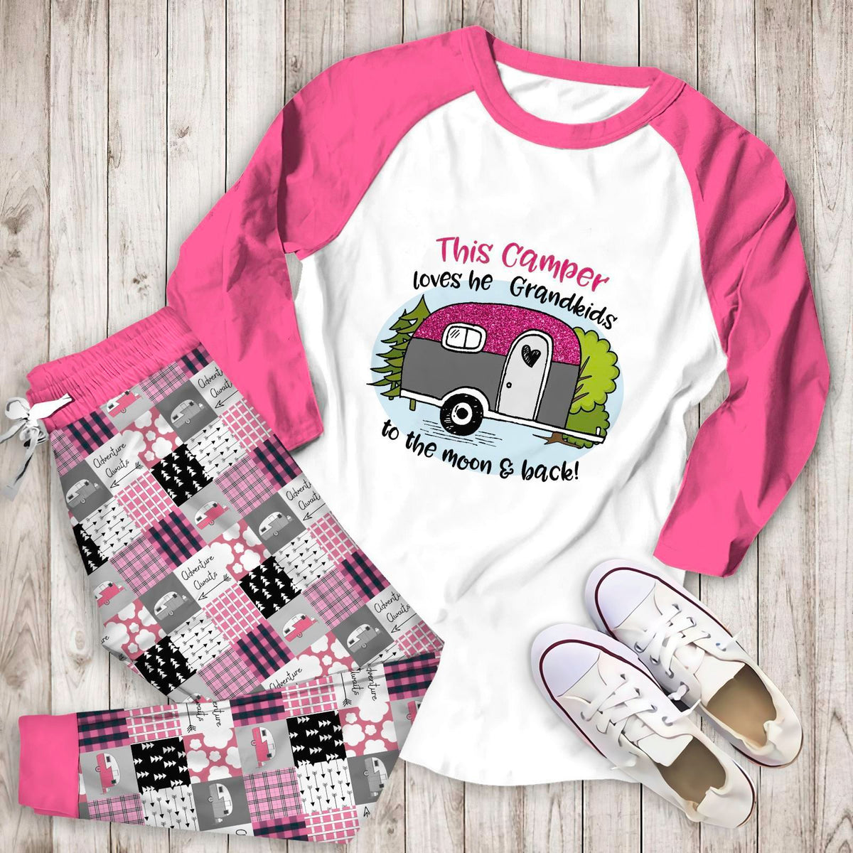 Camping Love Grandkids Aaj Pajama Set |Sleepwear Pjs Sets | Raglan Shirt Pants Set