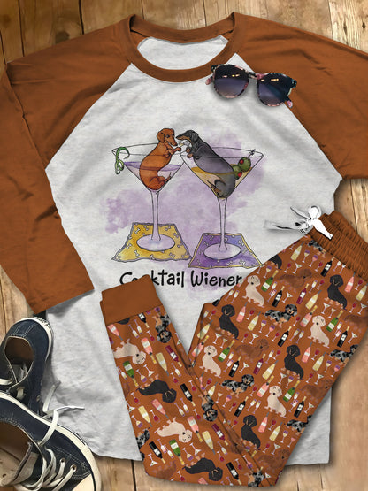 Dachshund Cocktail Wieners Aax Pajama Set |Sleepwear Pjs Sets | Raglan Shirt Pants Set