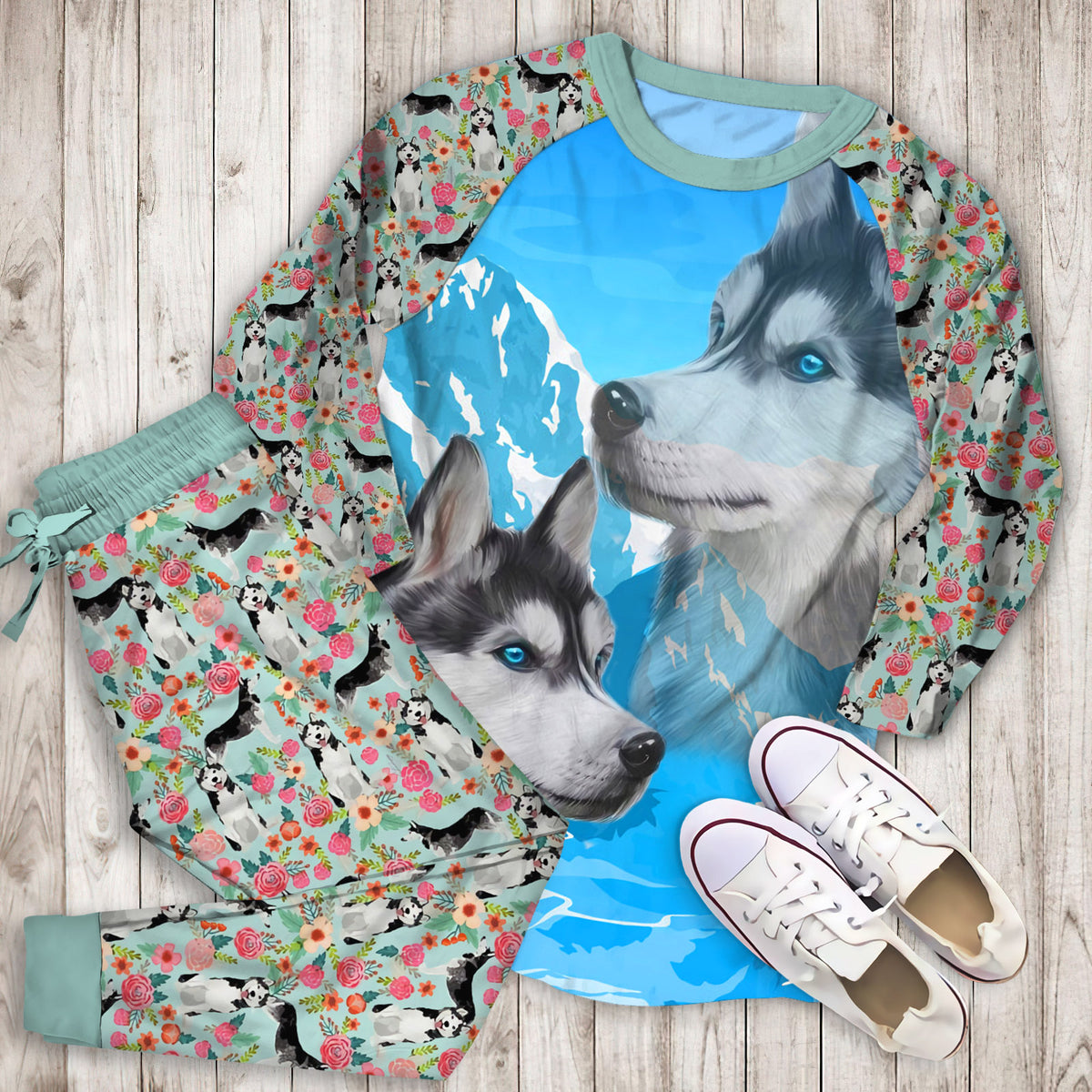 Husky Pajama Set |Sleepwear Pjs Sets | Raglan Shirt Pants Set