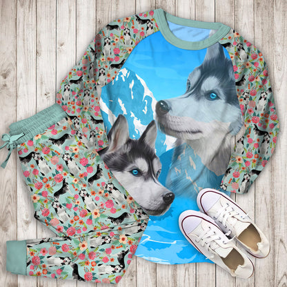 Husky Pajama Set |Sleepwear Pjs Sets | Raglan Shirt Pants Set