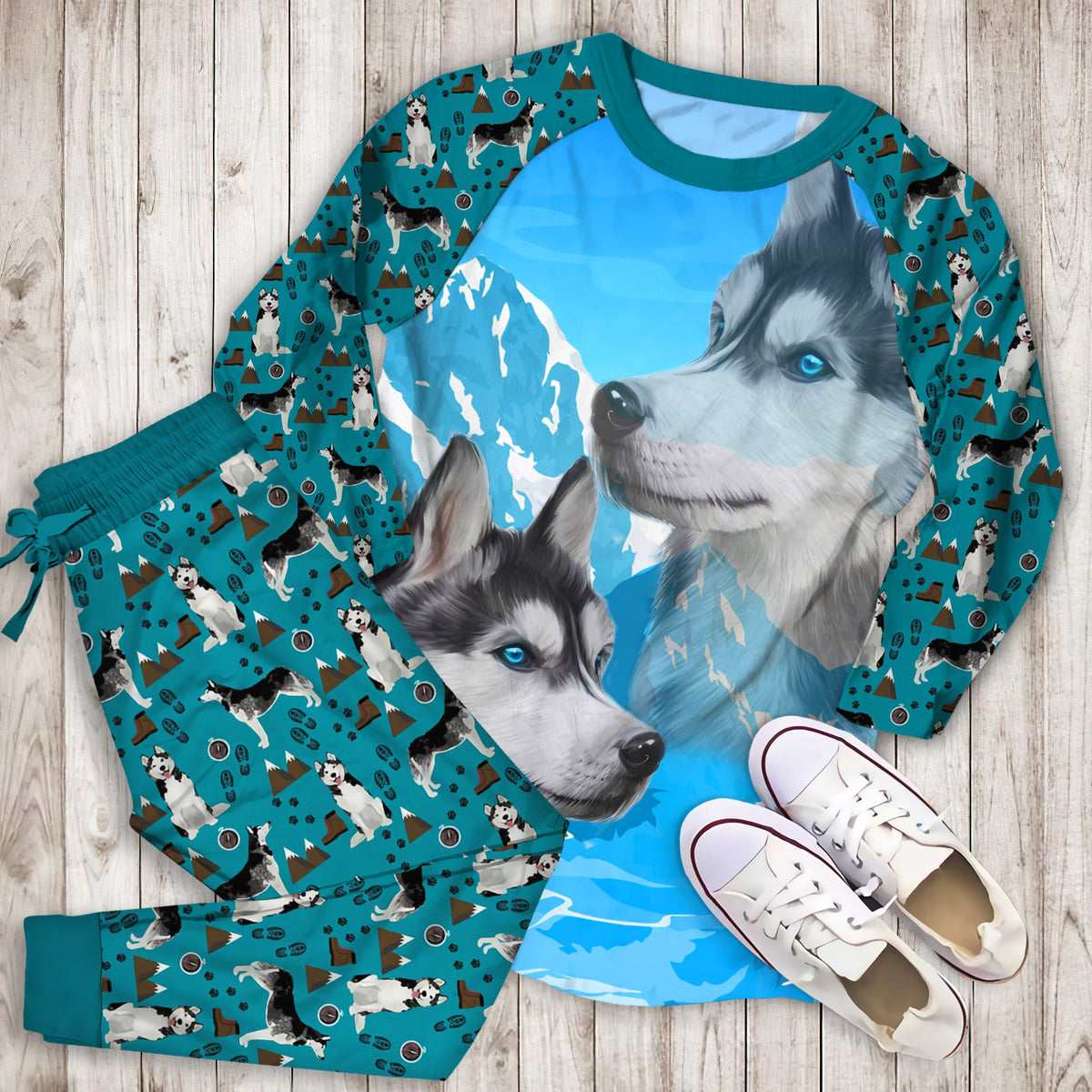Husky Pajama Set |Sleepwear Pjs Sets | Raglan Shirt Pants Set