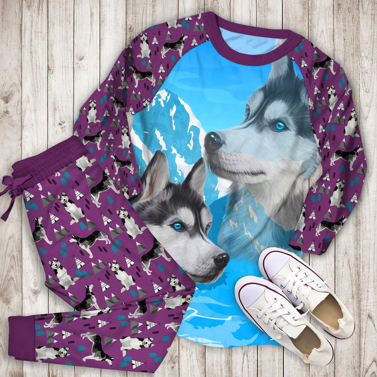 Husky Pajama Set |Sleepwear Pjs Sets | Raglan Shirt Pants Set