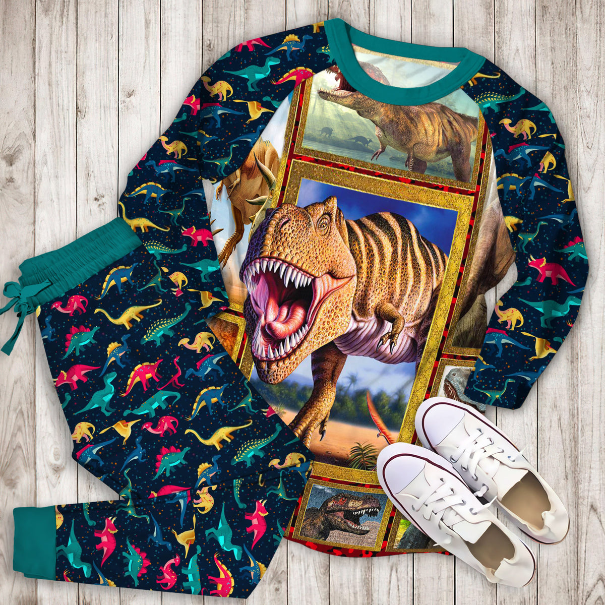 Dinosaur Pajama Set | Pajamas | Cotton Sleepwear Sets | Soft Long Sleeve Pjs | Raglan Shirt and Pants Set