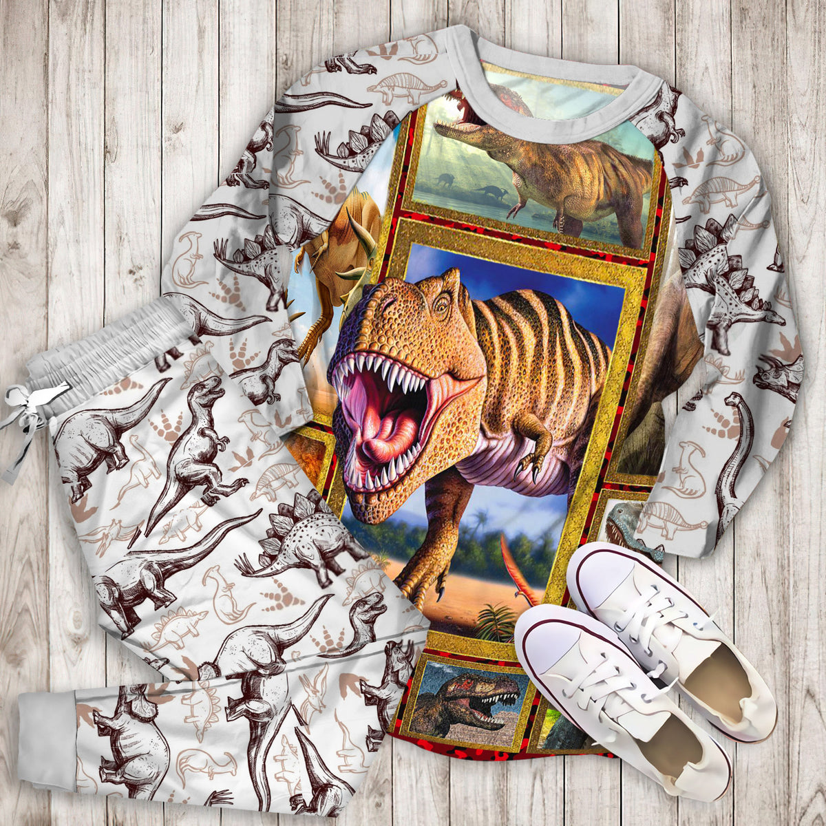Dinosaur Pajama Set | Pajamas | Cotton Sleepwear Sets | Soft Long Sleeve Pjs | Raglan Shirt and Pants Set