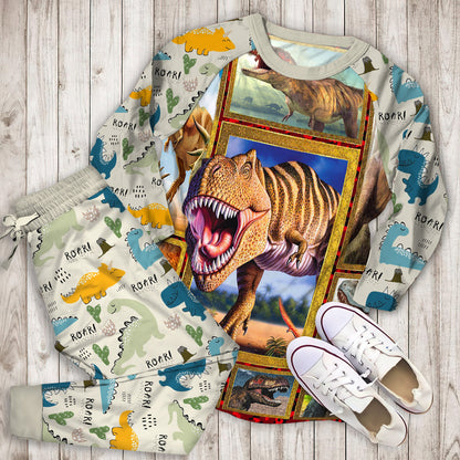 Dinosaur Pajama Set | Pajamas | Cotton Sleepwear Sets | Soft Long Sleeve Pjs | Raglan Shirt and Pants Set